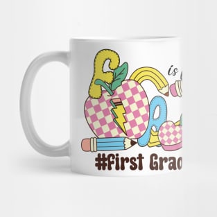 F Is For First Grade Teacher Groovy Back to School Mug